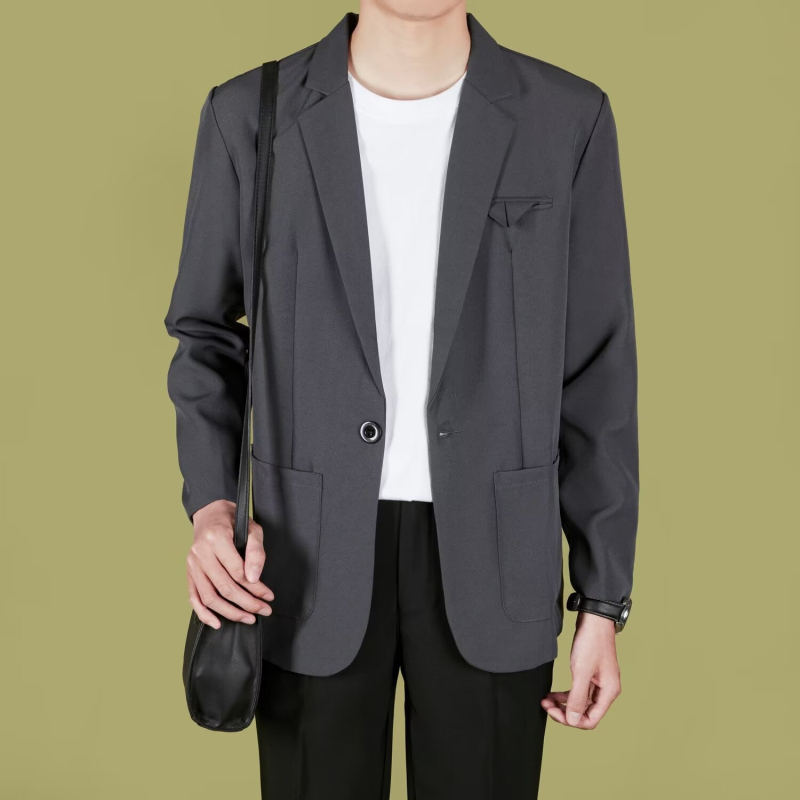 Casual muško sako s ovratnikom, poliesterna smjesa 70–80%, bez glačanja, jednobojni uzorak, standardna duljina