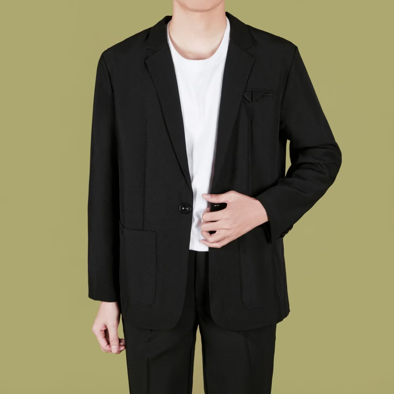 Casual muško sako s ovratnikom, poliesterna smjesa 70–80%, bez glačanja, jednobojni uzorak, standardna duljina