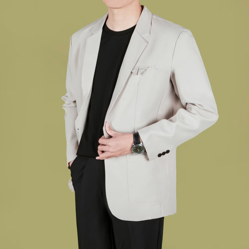 Casual muško sako s ovratnikom, poliesterna smjesa 70–80%, bez glačanja, jednobojni uzorak, standardna duljina