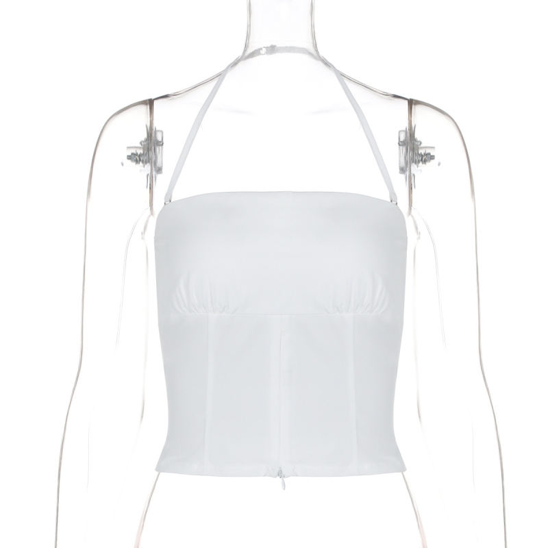 Top halterneck slim-fit ultra-short, fermoar, din nylon-spandex