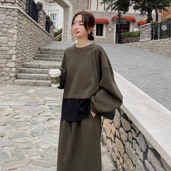 Set din două piese pentru femei, fustă mini, mâneci lungi, amestec poliester-spandex, stil prințesă, primăvara 2025