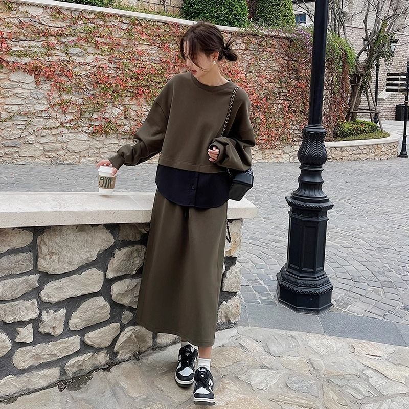 Set din două piese pentru femei, fustă mini, mâneci lungi, amestec poliester-spandex, stil prințesă, primăvara 2025