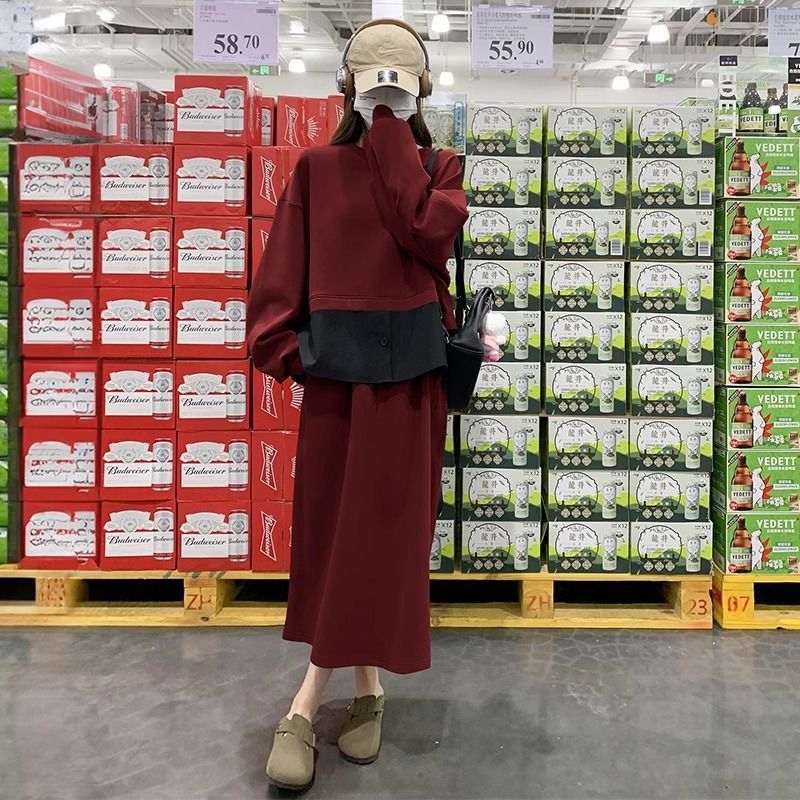 Set din două piese pentru femei, fustă mini, mâneci lungi, amestec poliester-spandex, stil prințesă, primăvara 2025