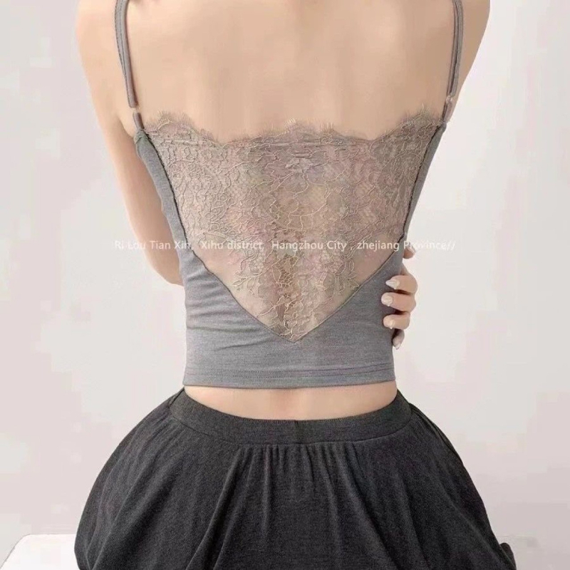 Norns Girl viskozni čipkasti top s otvorenim leđima i ugrađenom jastučićem za dekolte, vintage stil
