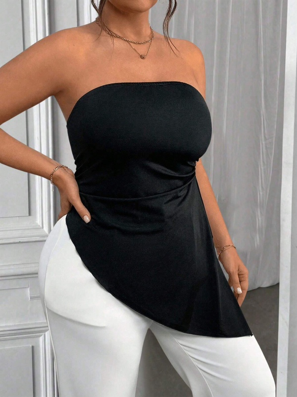 Tube top bez naramenica, uski kroj, kratka duljina, pletena tkanina, poliester 90–95% i spandeks, stil Royal Sister