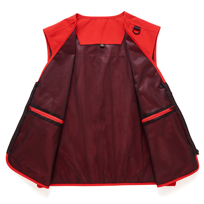 Vestă de lucru pentru bărbați cu buzunare multiple, rezistentă, croială lejeră, decolteu în V cu fermoar, stil cardigan; material principal: poliester; căptușeală: acetat; patru sezoane; logo personalizat