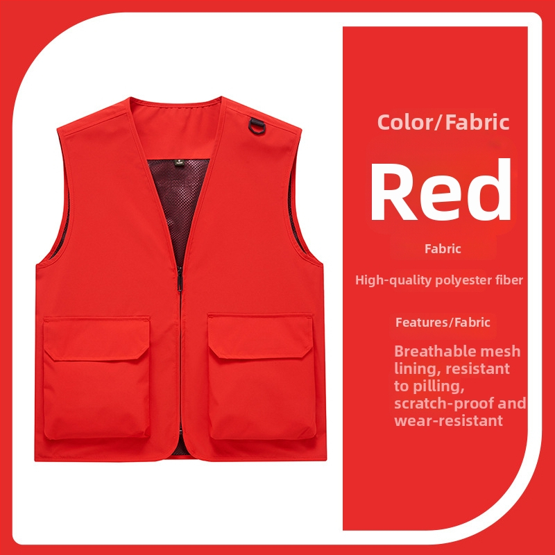 Vestă de lucru pentru bărbați cu buzunare multiple, rezistentă, croială lejeră, decolteu în V cu fermoar, stil cardigan; material principal: poliester; căptușeală: acetat; patru sezoane; logo personalizat