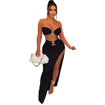 Set casual fustă-rochie: rochie lungă fără mâneci, material tricotat, poliester-spandex, stil street hipster