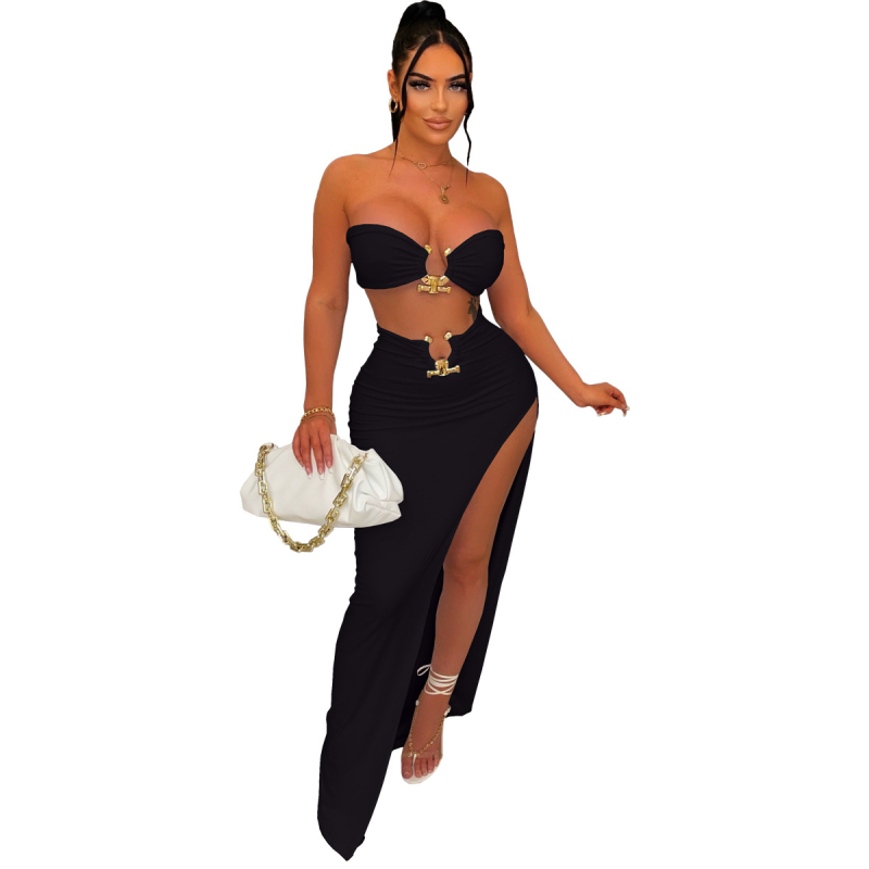 Set casual fustă-rochie: rochie lungă fără mâneci, material tricotat, poliester-spandex, stil street hipster