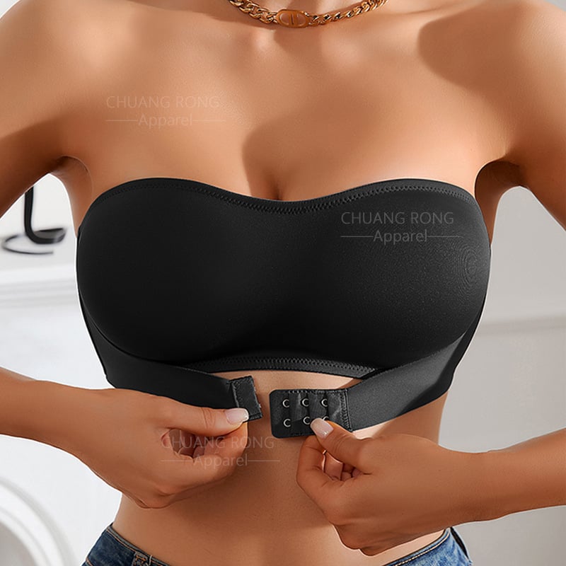 Bustier s prednjim zatvaračem, bez žice, najlon tkanina, puna šalica, ultra-tanki, bezšavni, dužina prsa.