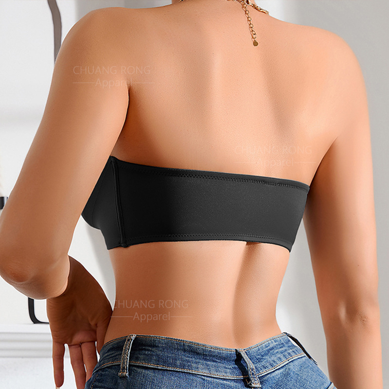 Bustier s prednjim zatvaračem, bez žice, najlon tkanina, puna šalica, ultra-tanki, bezšavni, dužina prsa.