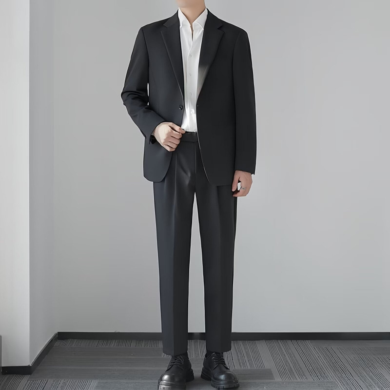 Sacou bărbătesc: nasturi la un rând, rever plat, croială ajustată, țesătură din fibră de acetat, amestec fibre chimice