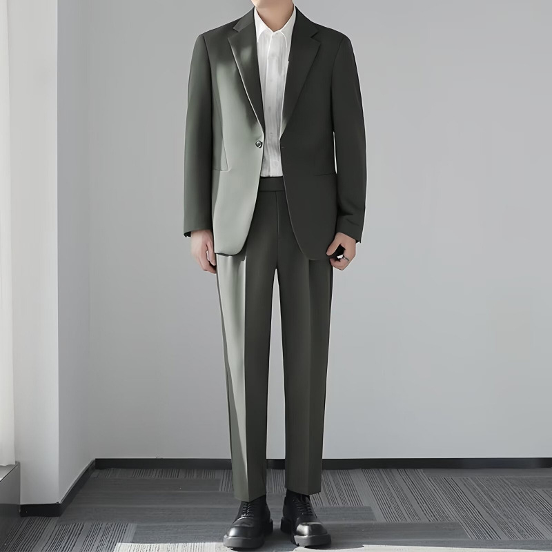 Sacou bărbătesc: nasturi la un rând, rever plat, croială ajustată, țesătură din fibră de acetat, amestec fibre chimice