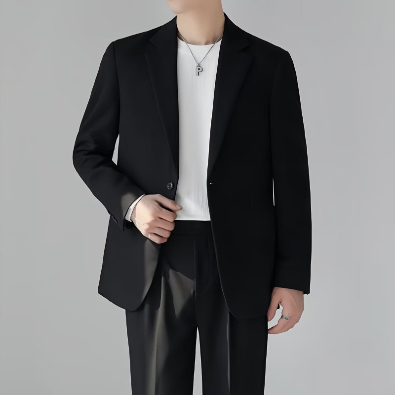 Sacou bărbătesc: nasturi la un rând, rever plat, croială ajustată, țesătură din fibră de acetat, amestec fibre chimice