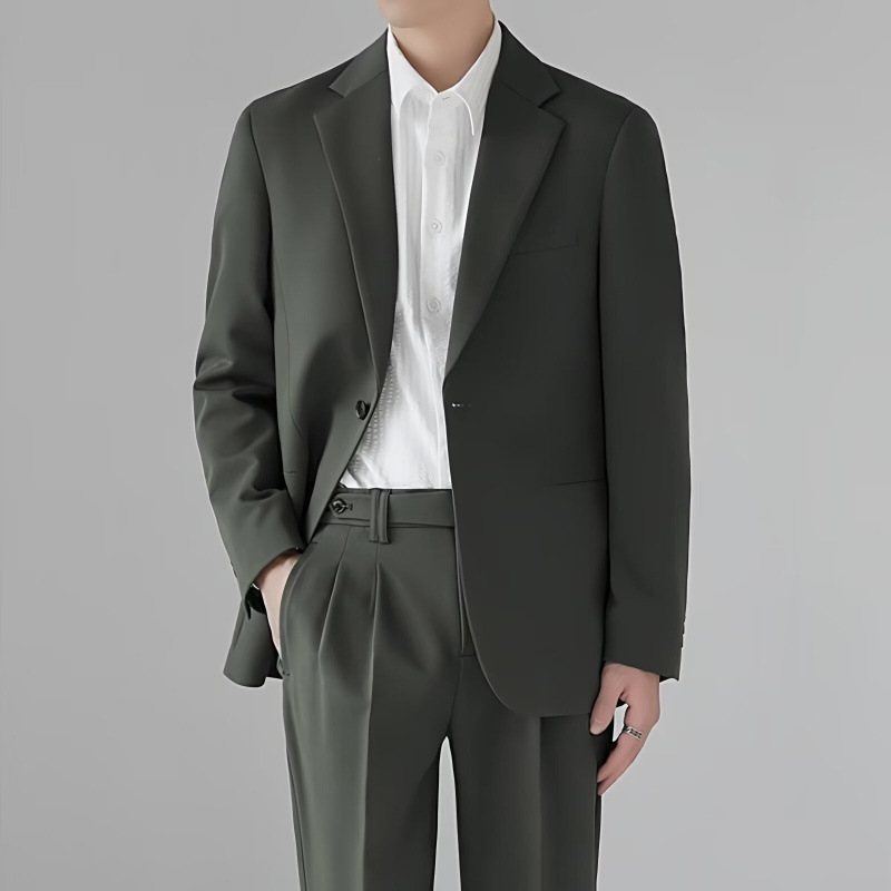 Sacou bărbătesc: nasturi la un rând, rever plat, croială ajustată, țesătură din fibră de acetat, amestec fibre chimice