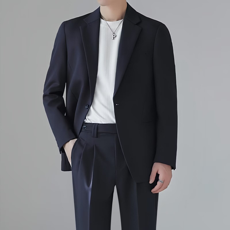 Sacou bărbătesc: nasturi la un rând, rever plat, croială ajustată, țesătură din fibră de acetat, amestec fibre chimice