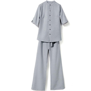 Ženski set s širokim hlačama i prugama, pamuk, 3/4 rukava, ležerni japansko-korejski stil