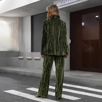 Costum de catifea cu pantaloni largi, set din două piese cu top patchwork cu mâneci lungi, 90-95% poliester cu elastan