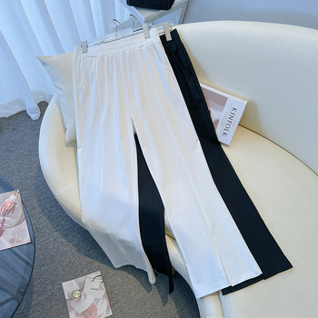 Pantaloni dama plus size, talie înaltă, lungime 9/10, micro flare, deschidere laterală (material bumbac, 80-90% bumbac, elasticitate ridicată)