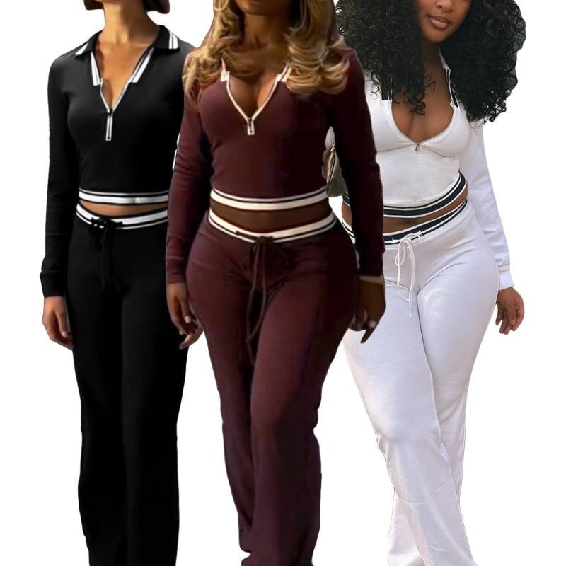 Costum dama din două piese cu rever, fermoar pe jumătate și șnur reglabil; pantaloni largi; material: mătase lapte; 90-95% poliester și 2% elastan; stil elegant pentru birou; vară 2025