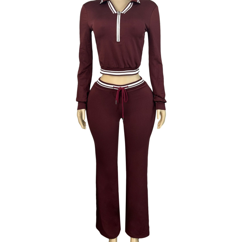 Costum dama din două piese cu rever, fermoar pe jumătate și șnur reglabil; pantaloni largi; material: mătase lapte; 90-95% poliester și 2% elastan; stil elegant pentru birou; vară 2025