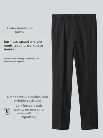 Pantaloni bărbați cu croială dreaptă pentru muncă, 69,7% poliester, microelasticitate, fără călcare, mai multe buzunare, primăvară–toamnă, stil business