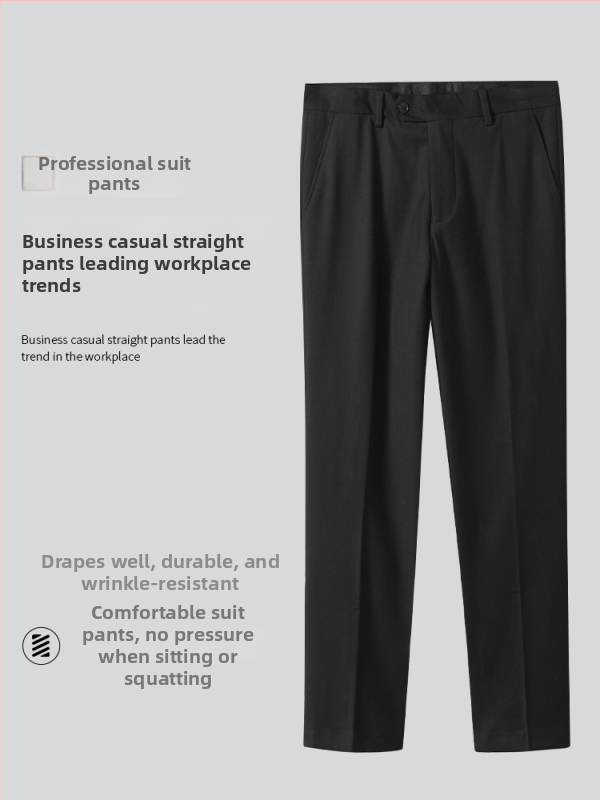 Pantaloni bărbați cu croială dreaptă pentru muncă, 69,7% poliester, microelasticitate, fără călcare, mai multe buzunare, primăvară–toamnă, stil business