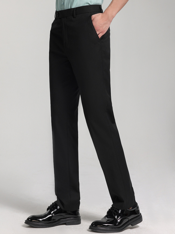 Pantaloni bărbați cu croială dreaptă pentru muncă, 69,7% poliester, microelasticitate, fără călcare, mai multe buzunare, primăvară–toamnă, stil business