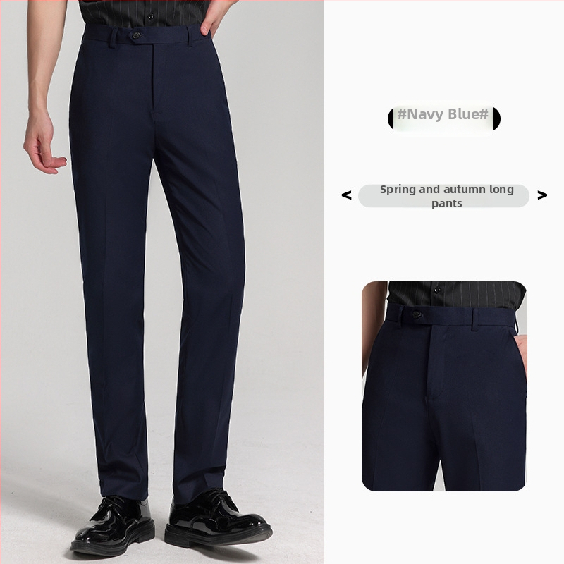 Pantaloni bărbați cu croială dreaptă pentru muncă, 69,7% poliester, microelasticitate, fără călcare, mai multe buzunare, primăvară–toamnă, stil business