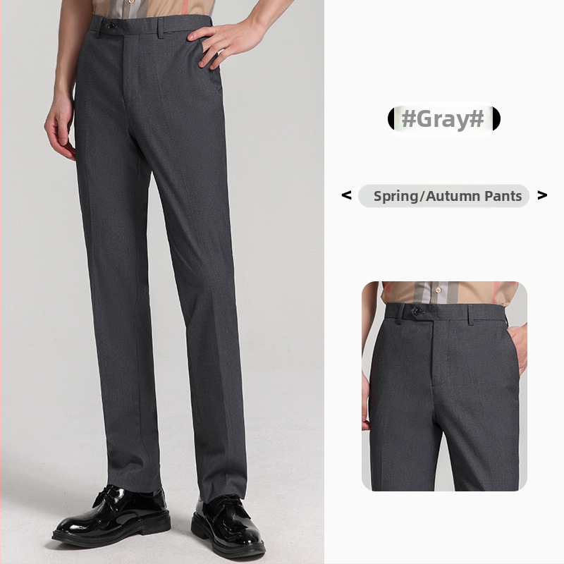 Pantaloni bărbați cu croială dreaptă pentru muncă, 69,7% poliester, microelasticitate, fără călcare, mai multe buzunare, primăvară–toamnă, stil business