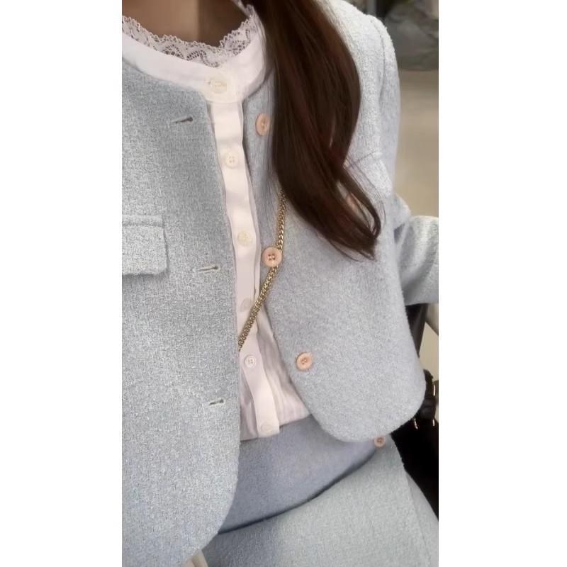 Ženski trodjelni komplet u plus veličini u stilu Chanel, jesenja moda, elegantna košulja, vrhunska jakna i midi suknja