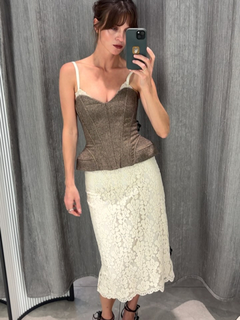 Bustier bodi s čipkom, seksi stil, stisk struka, kratka duljina 40–50 cm, poliestera 95%+