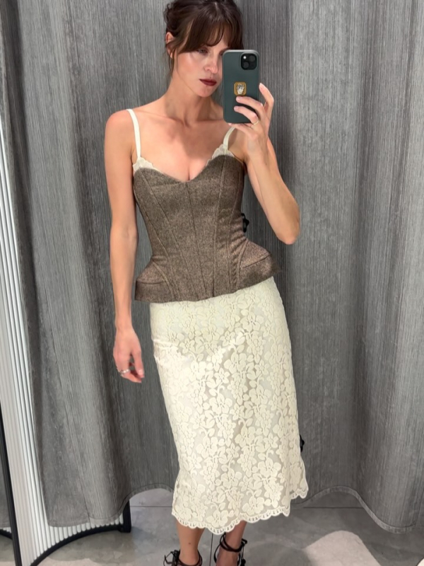 Bustier bodi s čipkom, seksi stil, stisk struka, kratka duljina 40–50 cm, poliestera 95%+