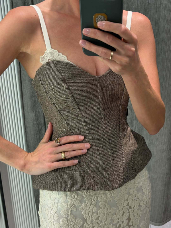 Bustier bodi s čipkom, seksi stil, stisk struka, kratka duljina 40–50 cm, poliestera 95%+