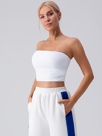 Top bustier fără bretele pentru femei, Slim Fit, Ultra-short (≤40 cm), Model geometric, Milk Silk–Polyester