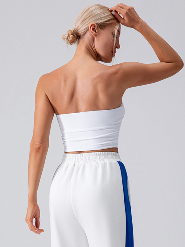 Top bustier fără bretele pentru femei, Slim Fit, Ultra-short (≤40 cm), Model geometric, Milk Silk–Polyester