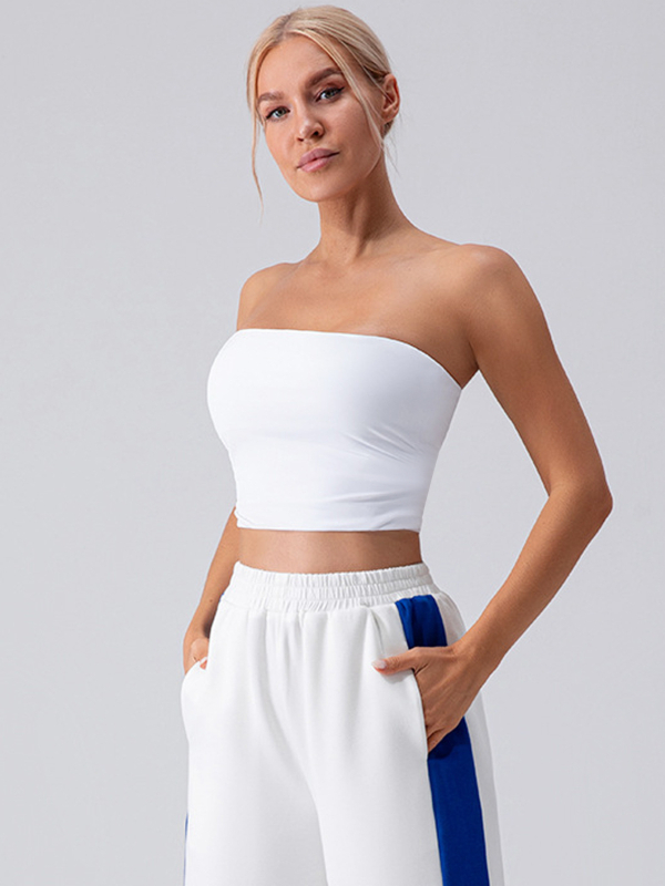 Top bustier fără bretele pentru femei, Slim Fit, Ultra-short (≤40 cm), Model geometric, Milk Silk–Polyester