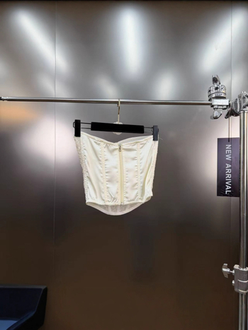 Top bustier fără bretele, cu paiete, talie accentuată — croială Slim, lungime ultra-scurtă, poliester