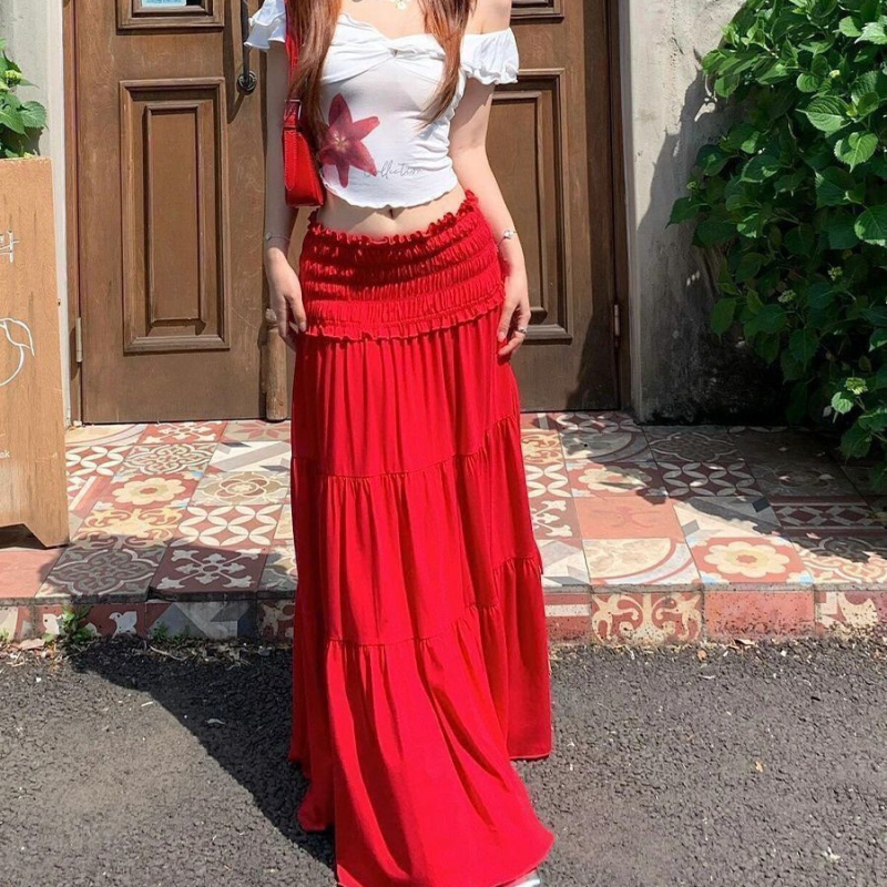 Set de costum în două piese pentru femei, toamnă: top fără mâneci, pe un umăr + fustă lungă cu talie înaltă și croială largă, culoare uni, poliester, detaliu patchwork, Toamnă 2025