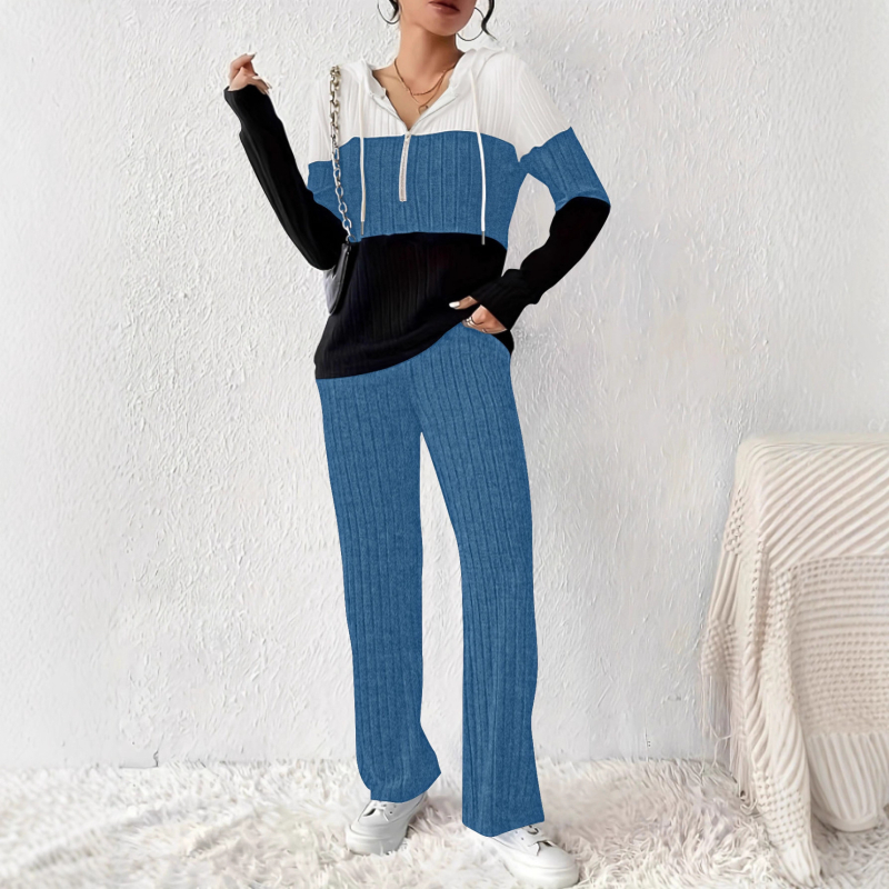 Set hanorac cu glugă în nuanțe asortate, două piese cu pantaloni, poliester cu spandex, mâneci lungi