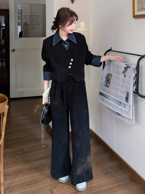 Francuski retro dvodijelni ženski komplet: top i hlače s duljinom 3/4, kašmir, glavna tkanina 95%+, Lolita stil