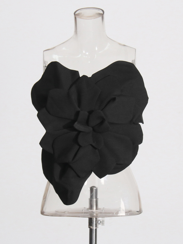 Top fără bretele cu model floral, croială slim, lungime scurtă, din poliester