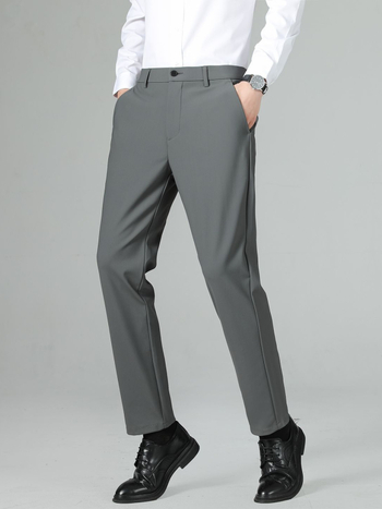 Pantaloni de costum pentru bărbați, croială dreaptă, din nylon-spandex (76% nylon, 24% spandex), elasticitate micro-rebound, pentru primăvară și toamnă