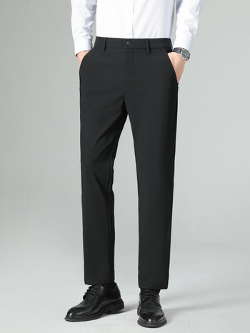 Pantaloni de costum pentru bărbați, croială dreaptă, din nylon-spandex (76% nylon, 24% spandex), elasticitate micro-rebound, pentru primăvară și toamnă