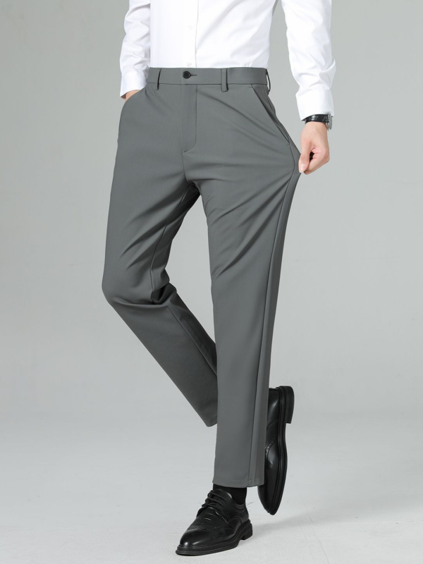 Pantaloni de costum pentru bărbați, croială dreaptă, din nylon-spandex (76% nylon, 24% spandex), elasticitate micro-rebound, pentru primăvară și toamnă