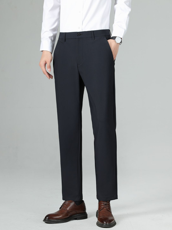 Pantaloni de costum pentru bărbați, croială dreaptă, din nylon-spandex (76% nylon, 24% spandex), elasticitate micro-rebound, pentru primăvară și toamnă