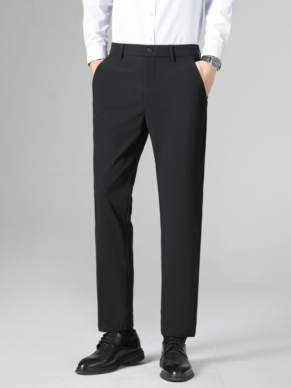 Pantaloni de costum pentru bărbați, croială dreaptă, din nylon-spandex (76% nylon, 24% spandex), elasticitate micro-rebound, pentru primăvară și toamnă