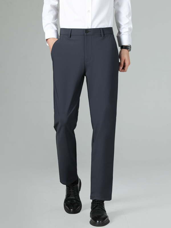 Pantaloni de costum pentru bărbați, croială dreaptă, din nylon-spandex (76% nylon, 24% spandex), elasticitate micro-rebound, pentru primăvară și toamnă
