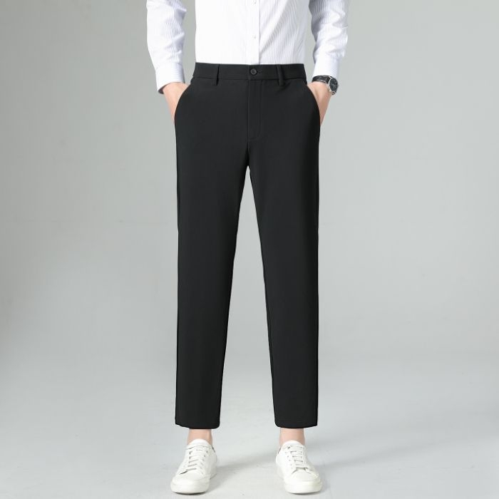 Pantaloni de costum pentru bărbați, croială dreaptă, din nylon-spandex (76% nylon, 24% spandex), elasticitate micro-rebound, pentru primăvară și toamnă