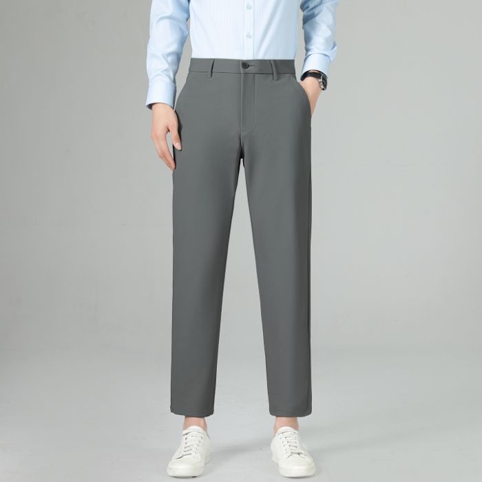 Pantaloni de costum pentru bărbați, croială dreaptă, din nylon-spandex (76% nylon, 24% spandex), elasticitate micro-rebound, pentru primăvară și toamnă